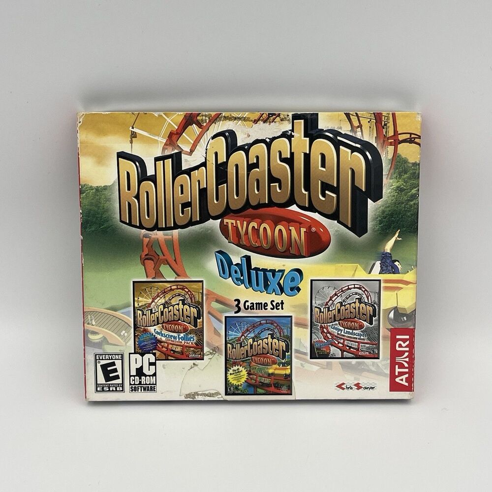 Rollercoaster Tycoon Deluxe 3 Game Set PC CD-ROM 2003 Atari Computer Game Tested